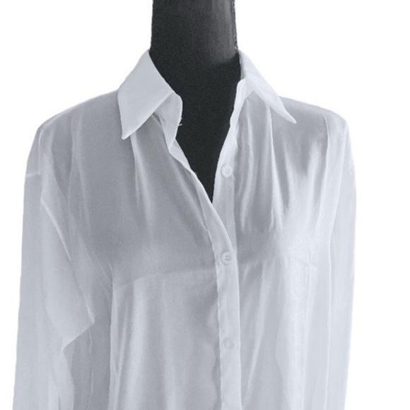 Sheer Front Button Shirt White Tie Back/Long Tail Med/LG  NWOT Chic Oversized - Picture 5 of 7